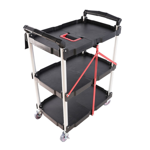 Folding Service Car With Wheels, 3-layer Practical Trolley, Folding Storage Cart