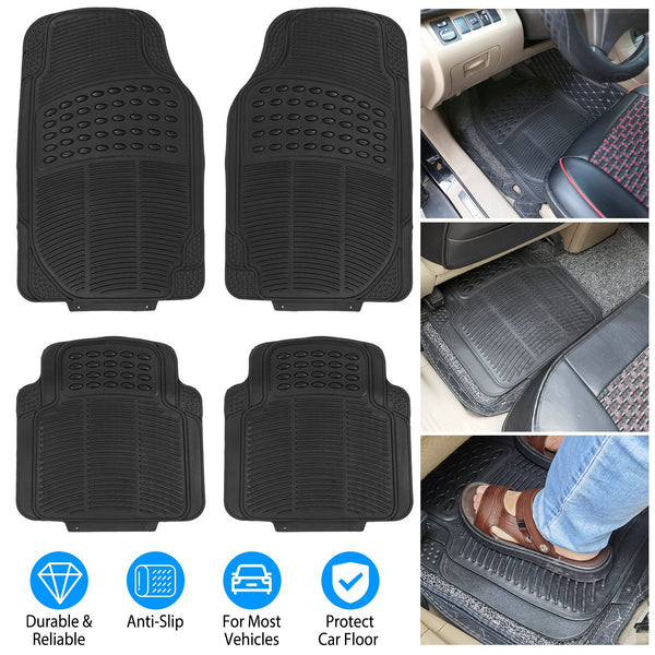 Floor Mats Set Rubber Heavy Duty Trimmable Design Fit Most Cars SUVs Trucks