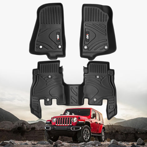 Stain-resistant TPE Car Floor Mats Black 3 PCS For Jeep Wrangler JL 2018 4 Doors