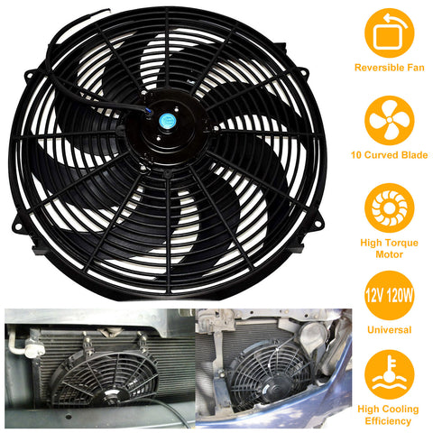 16 Inch Electric Radiator Cooling Fan 12V 120W 10 Blades ith Mounting Kit