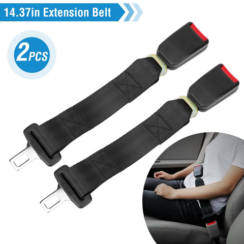 2Pcs Car Seat Belt Extender 14.37in Buckle Tongue Webbing Extension