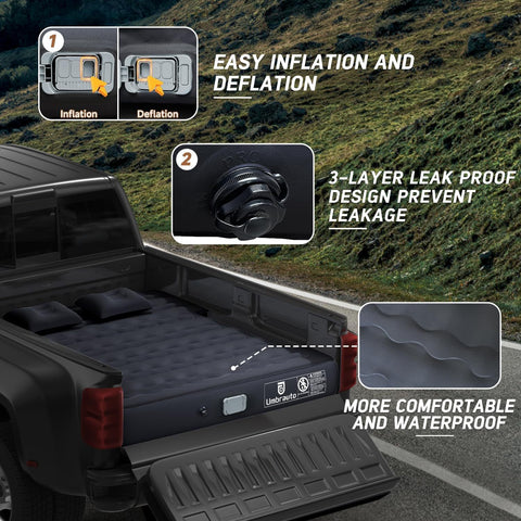Truck Bed Air Mattress For 6.0-6.5ft Full-size Short Beds Built-In  Air Pump