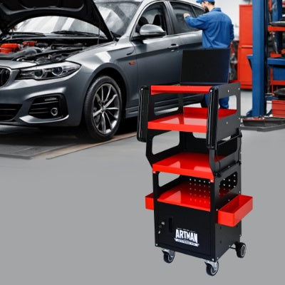 4 LEVEL MULTI PURPOSE TROLLEY FOR DIAGNOSTICS-BLACK RED