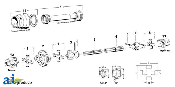 A-AW34669 Tractor Yoke, Splined 1 3/4