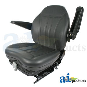 A-HIS360 High Back Industrial Seat w/ Suspension, Slide Track & Armrests, Black Vinyl PN: HIS360