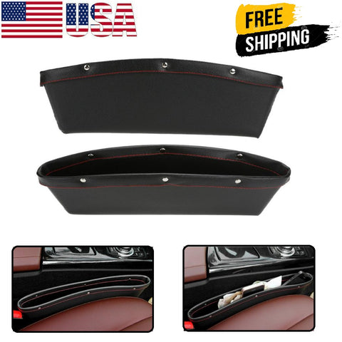 2pcs Car Seat Gap PU Leather Catch CatcherPocket Storage Organizer
