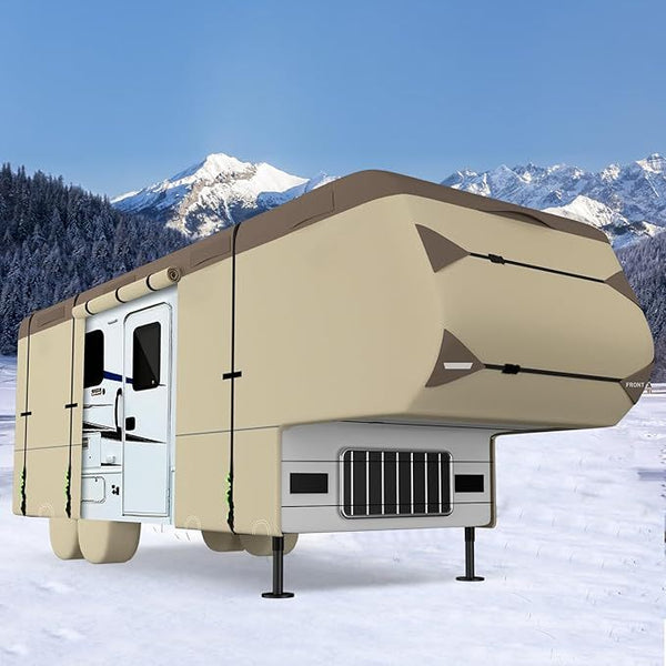 5th Wheel RV Cover Waterproof Camper  With 4  Tire Covers,