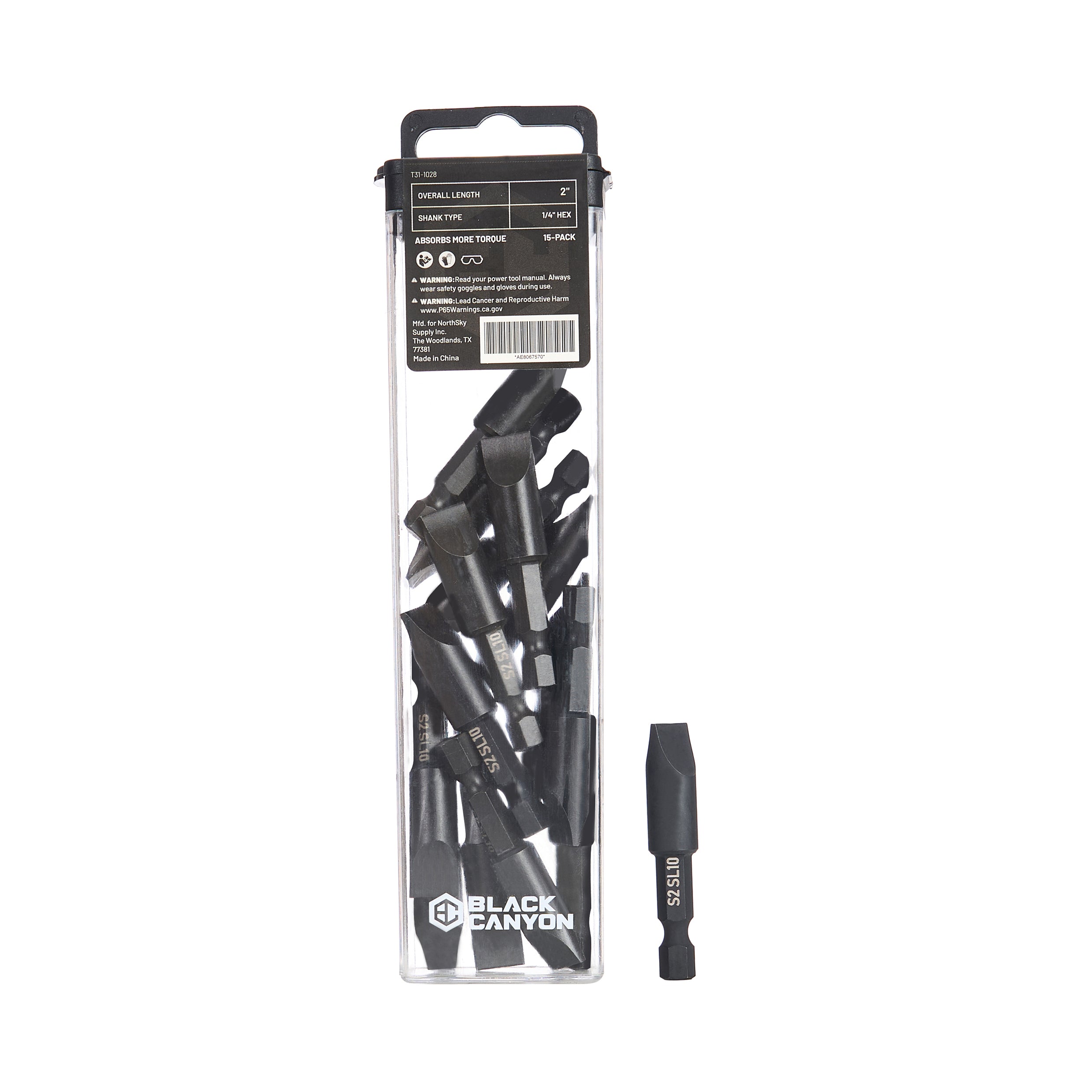 Impact Screwdriver Bits, Slotted SL10, 15-pack