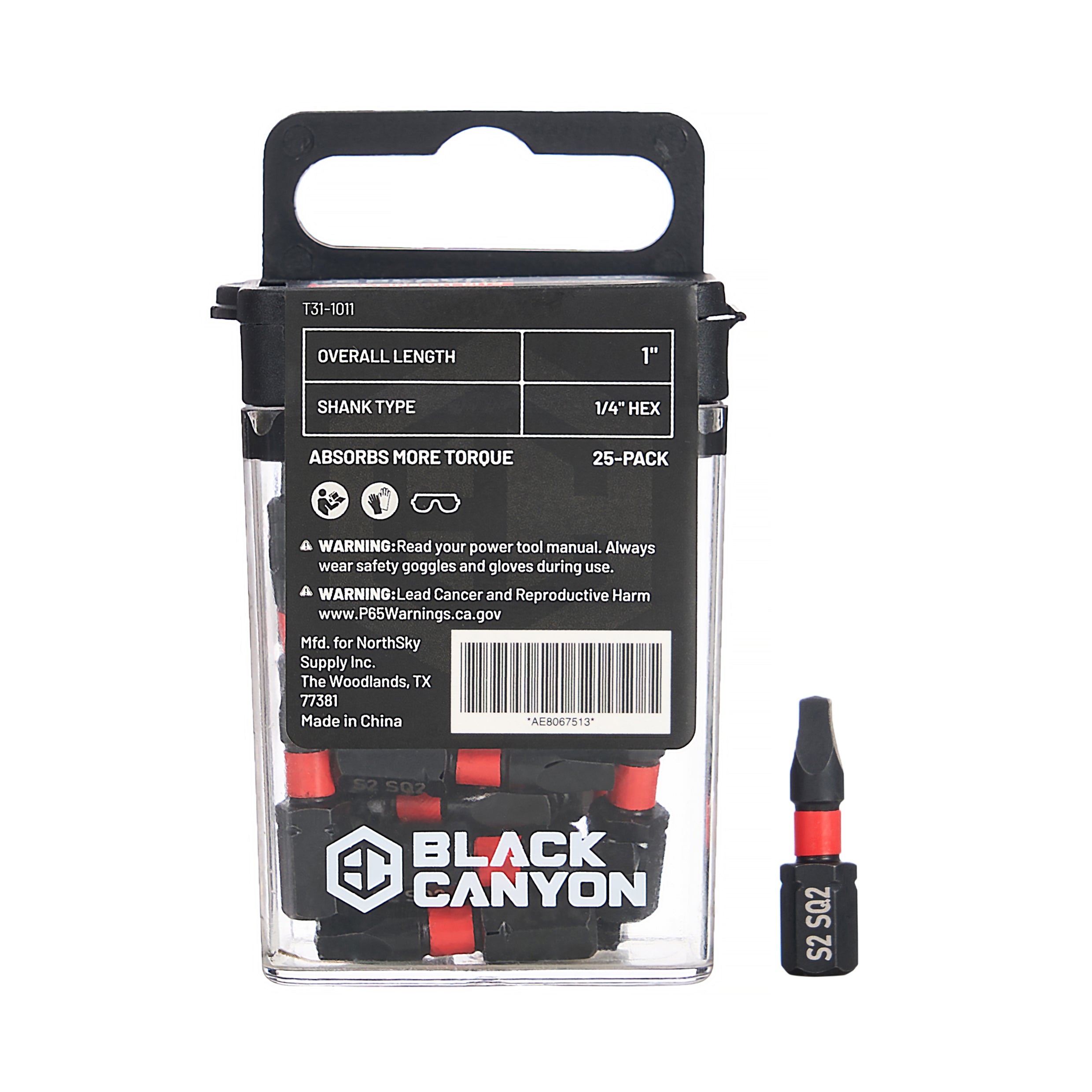 Impact Screwdriver Bits, Square SQ2, 25-pack