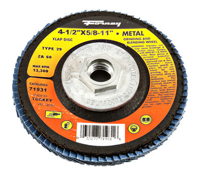 Forney 4-1/2 in. D X 5/8-11 in. Zirconia Aluminum Oxide Flap Disc 60 Grit 1 pc