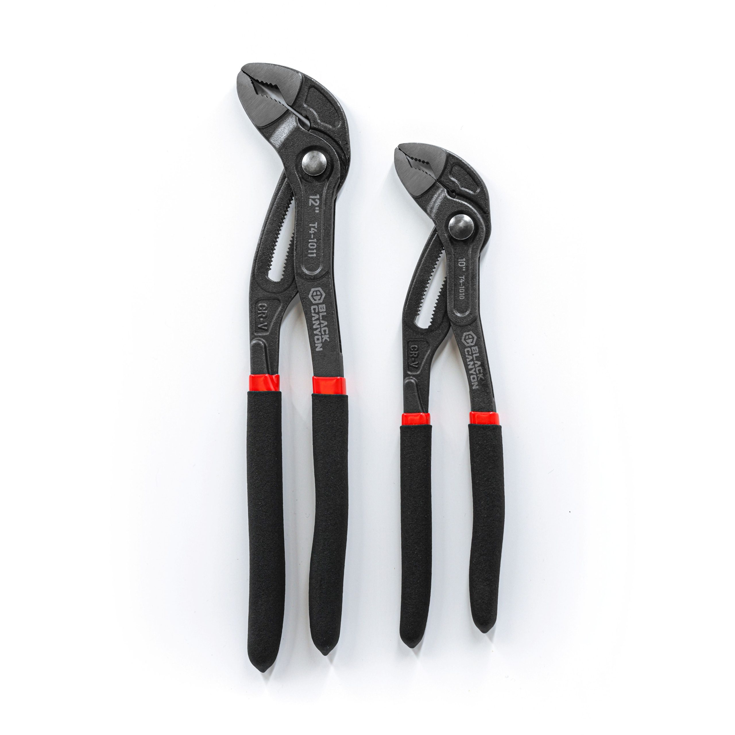 10″ and 12″ Tongue & Groove Pliers Set, V-Jaw, Push-Button Adjustment