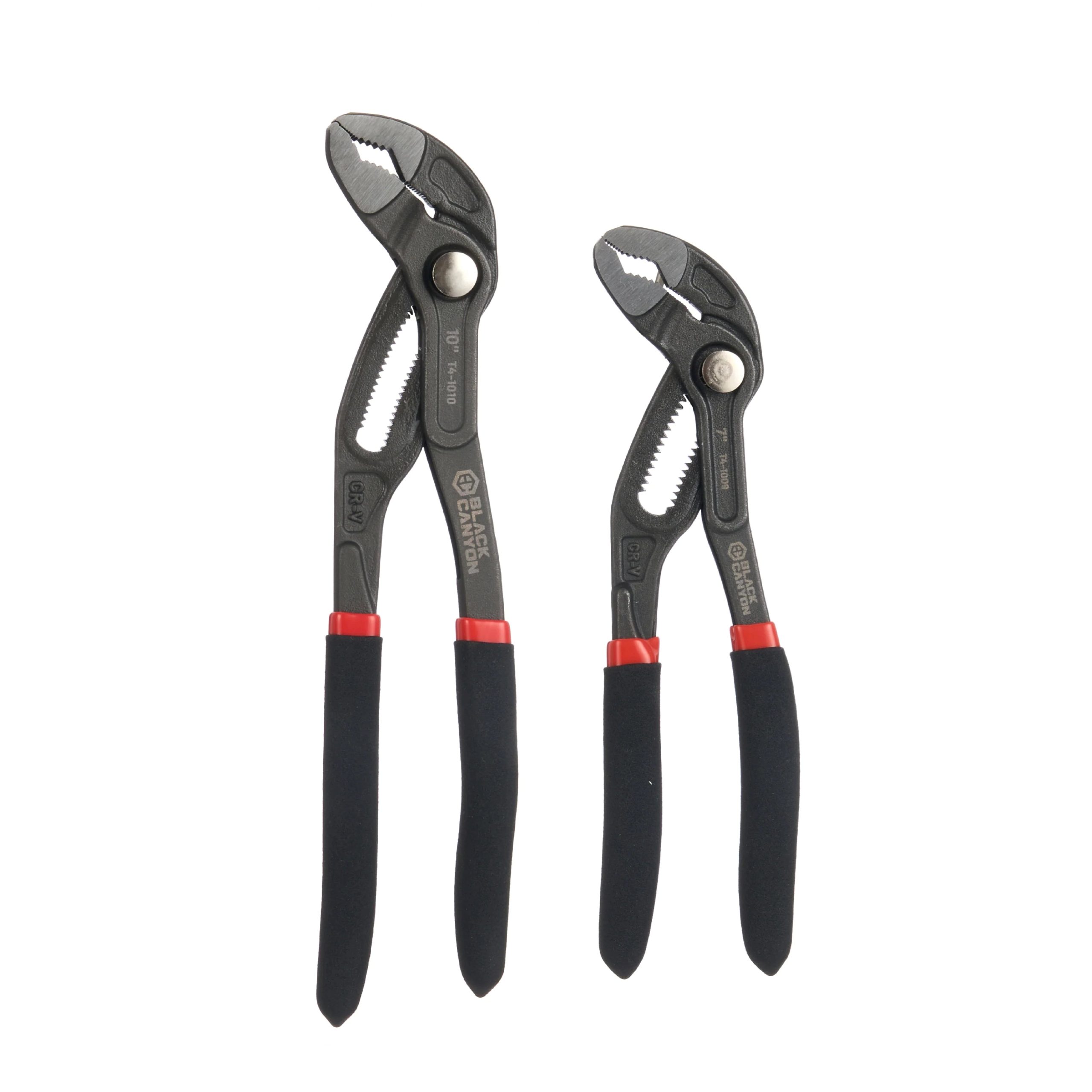 7″ and 10″ Tongue & Groove Pliers Set, V-Jaw, Push-Button Adjustment