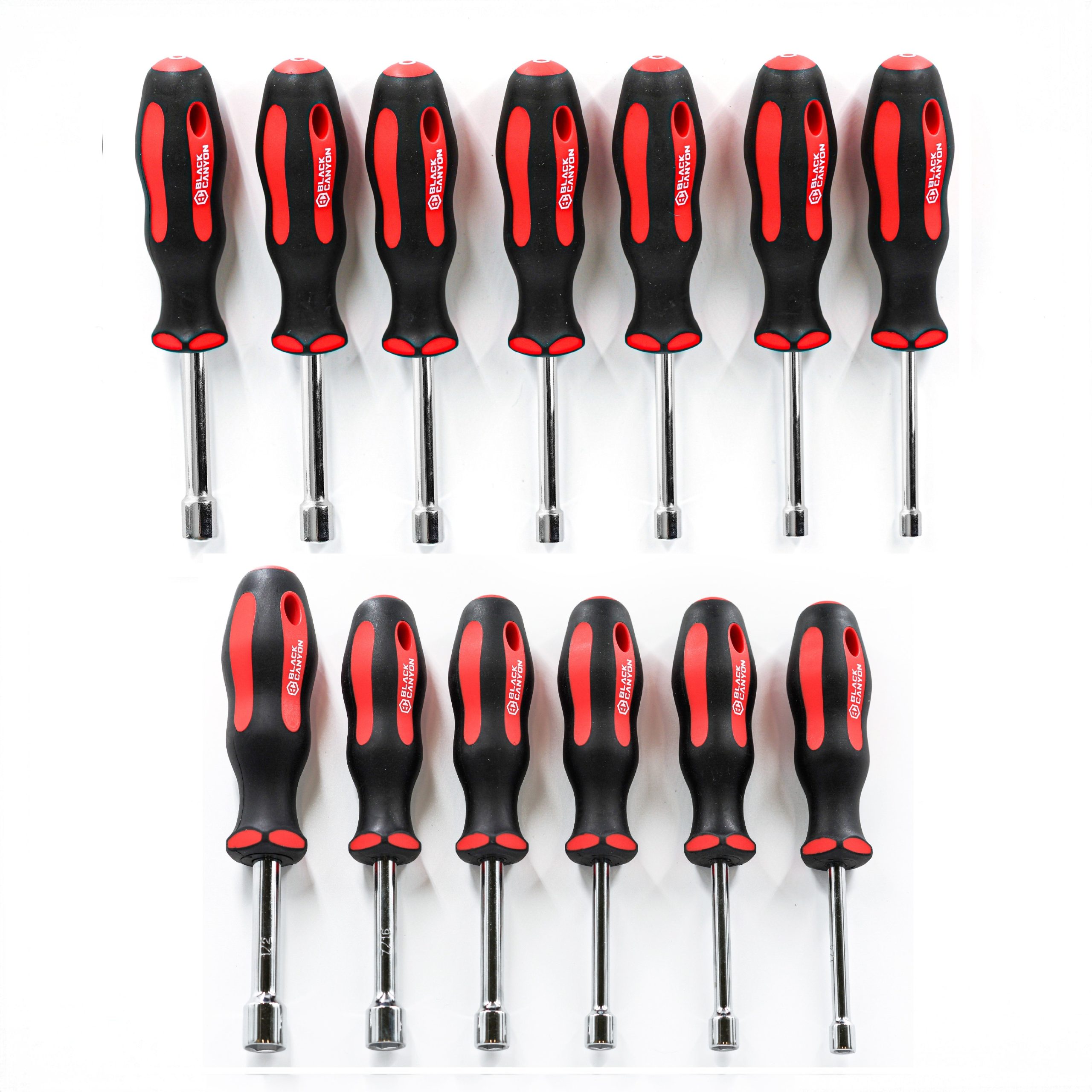 13-Piece Metric and SAE Nut Driver Set, Magnetic Socket, Hollow Shank, Comfort Grip