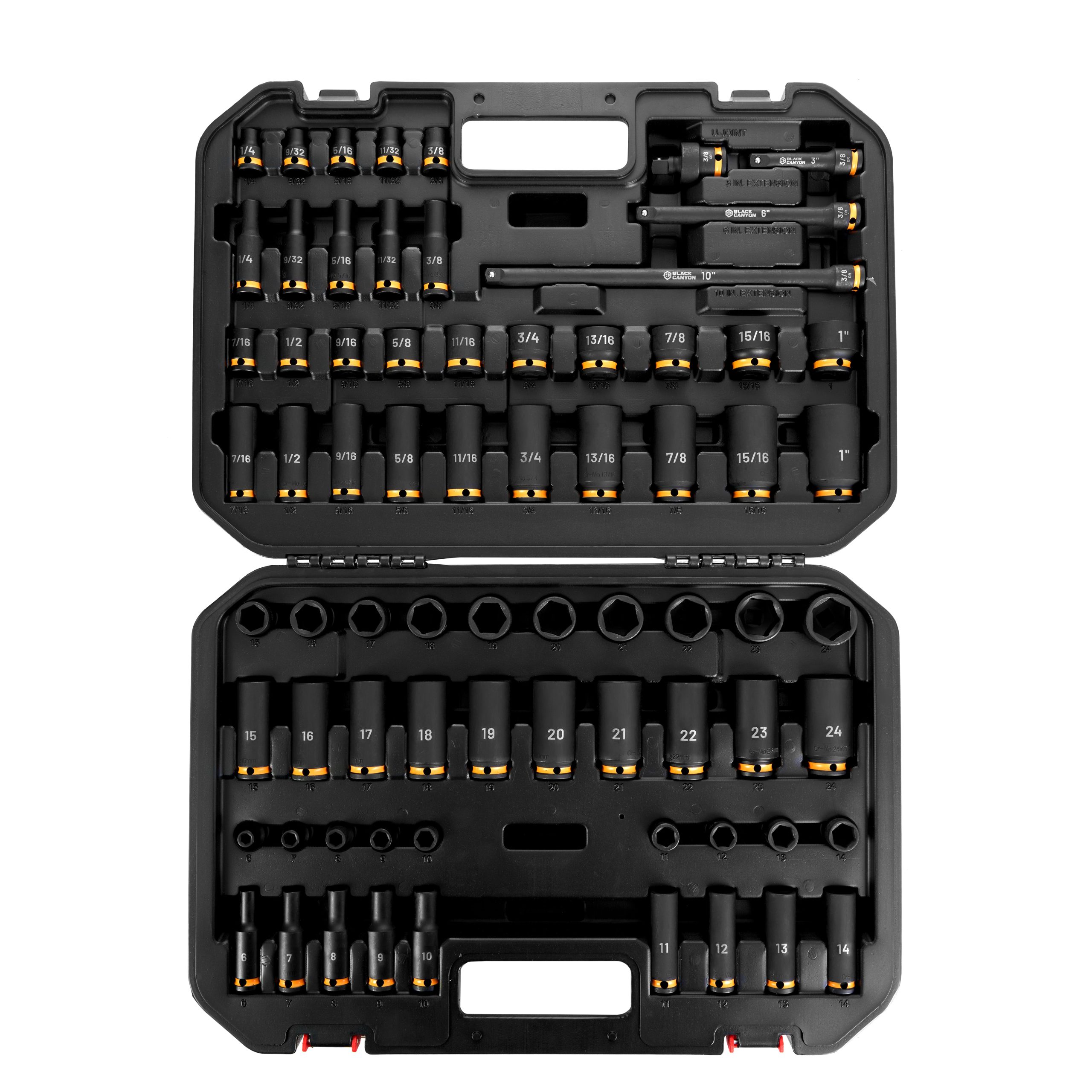 3/8 in Drive Impact Socket Set, 6-Point, Metric/SAE, 72 Piece