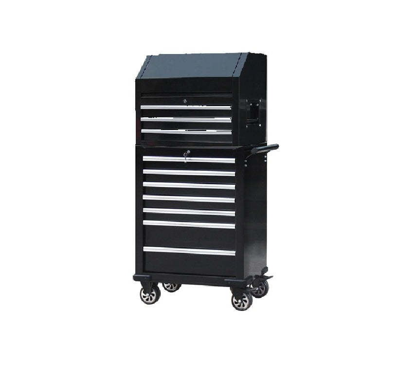 Rolling Tool Cabinet and Flip-Top Chest, 10 Drawers, 27″ x 18″, Black
